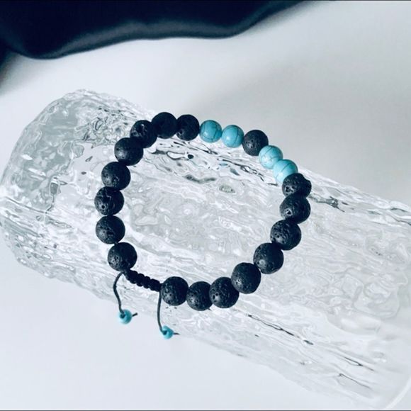 None Other - Lava Bead & Turquoise Adjustable Bracelet